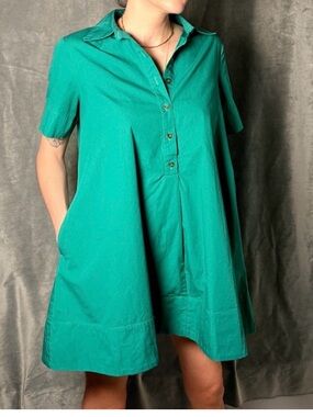 Anthropologie Teal Green Collared Midi Shirt Dress